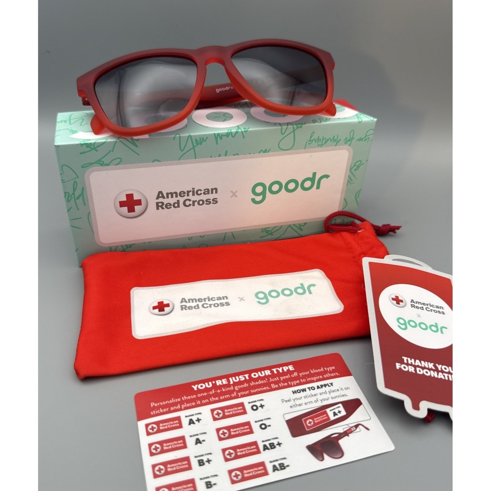 American Red Cross Red Goodr Sunglasses Donor Edition Just My Type Complete Set